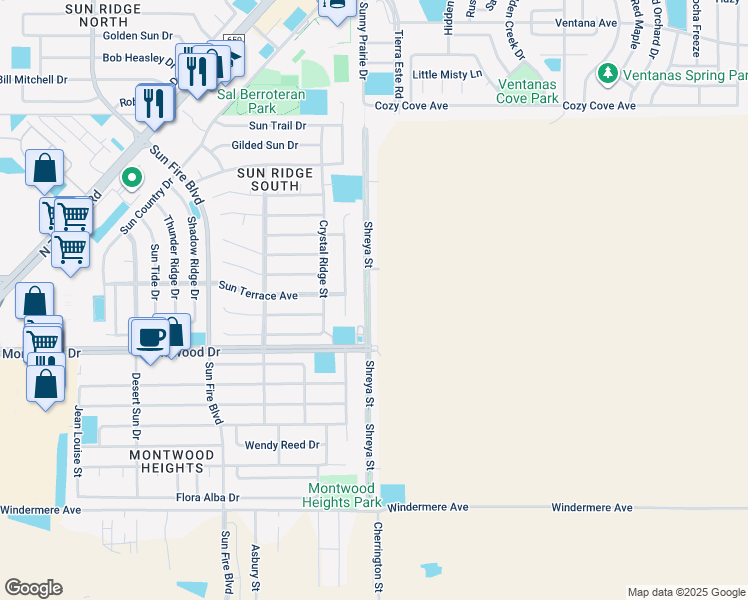 map of restaurants, bars, coffee shops, grocery stores, and more near 1940 Shreya Street in El Paso