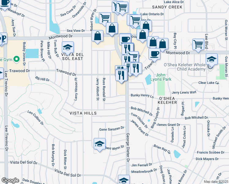 map of restaurants, bars, coffee shops, grocery stores, and more near 1705 Paul Moran Place in El Paso