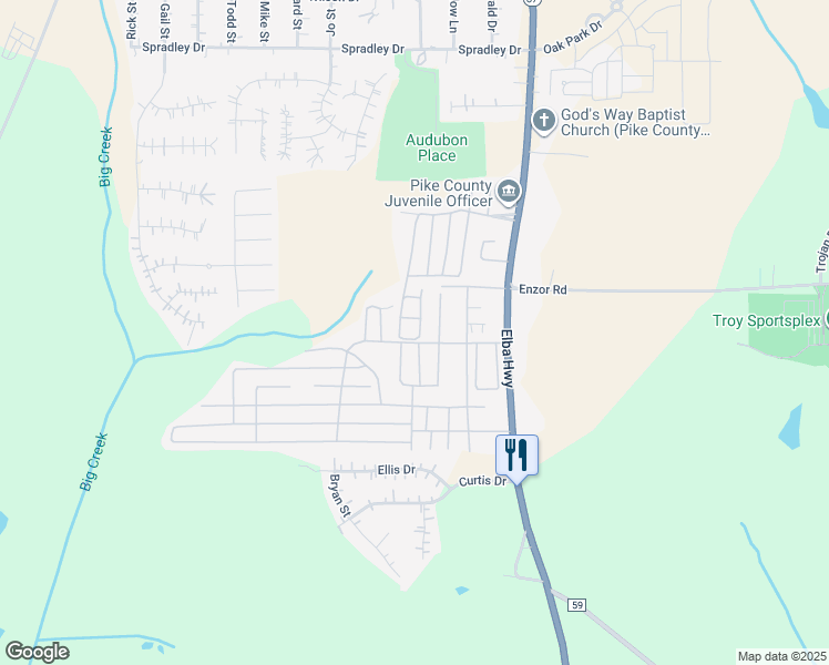 map of restaurants, bars, coffee shops, grocery stores, and more near 101 Butler Drive in Troy