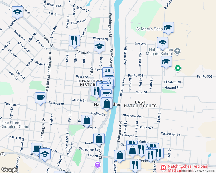 map of restaurants, bars, coffee shops, grocery stores, and more near 720-798 Washington St in Natchitoches