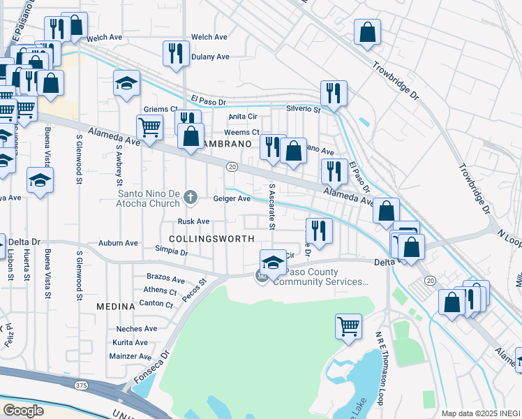 map of restaurants, bars, coffee shops, grocery stores, and more near 221 Paden Street in El Paso