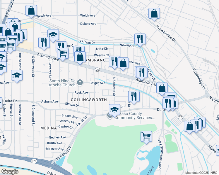 map of restaurants, bars, coffee shops, grocery stores, and more near 221 Paden Street in El Paso