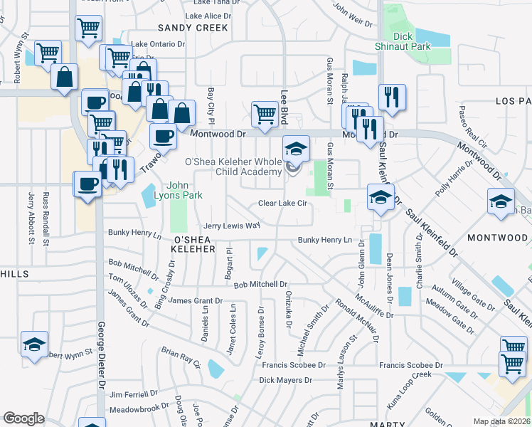 map of restaurants, bars, coffee shops, grocery stores, and more near 11531 Clear Lake Circle in El Paso