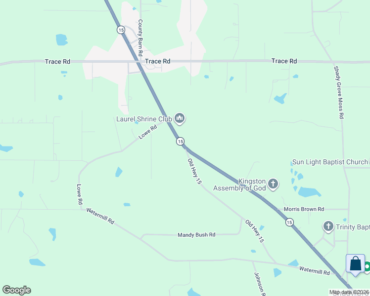 map of restaurants, bars, coffee shops, grocery stores, and more near 99 Old Highway 15 in Laurel