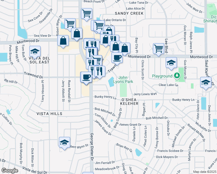 map of restaurants, bars, coffee shops, grocery stores, and more near 1816 Glen Campbell Drive in El Paso