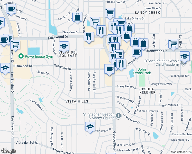 map of restaurants, bars, coffee shops, grocery stores, and more near 1738 Russ Randall Street in El Paso
