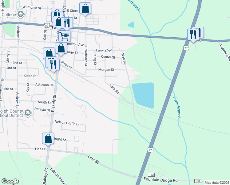 map of restaurants, bars, coffee shops, grocery stores, and more near 159 Tote Road in Cuthbert