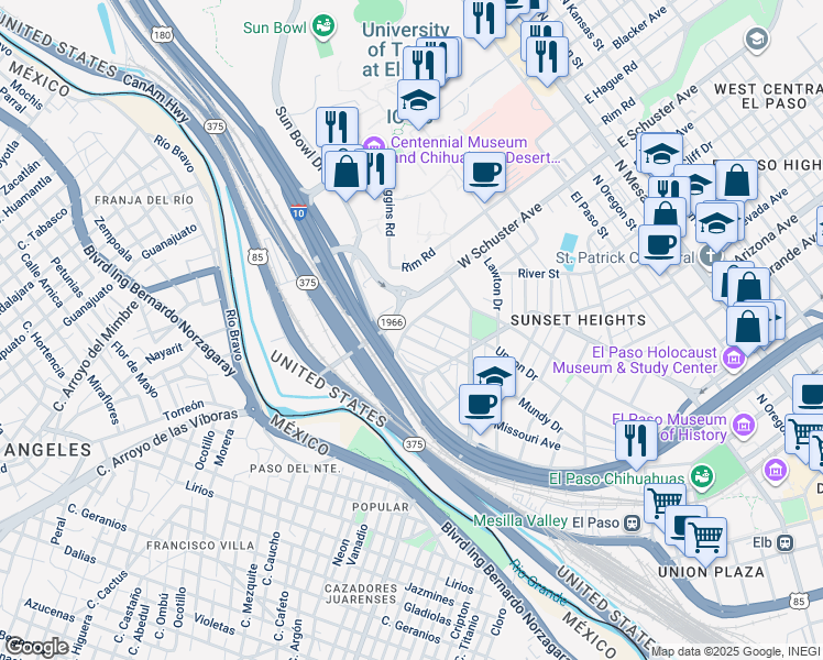 map of restaurants, bars, coffee shops, grocery stores, and more near 4 Heisig Avenue in El Paso