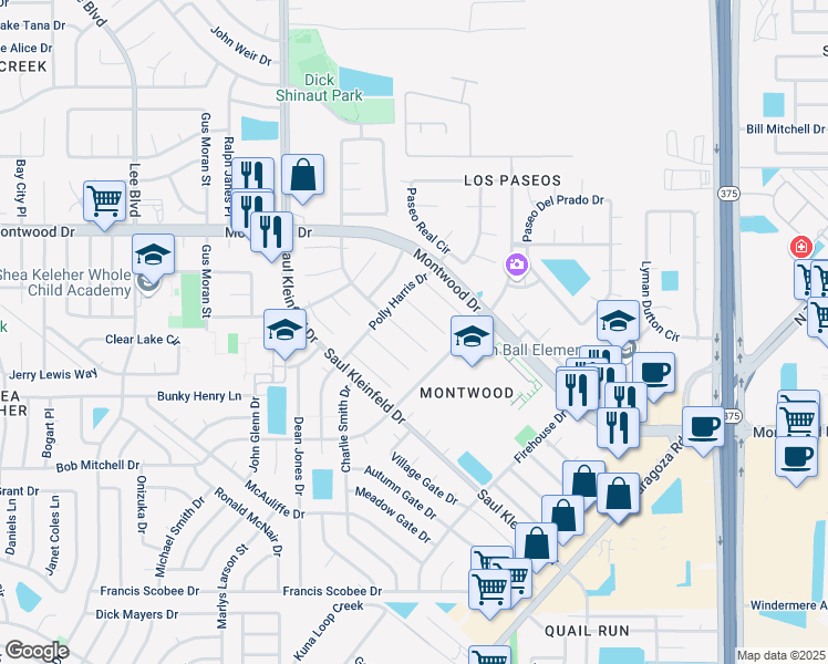 map of restaurants, bars, coffee shops, grocery stores, and more near 1824 Pueblo Nuevo Circle in El Paso
