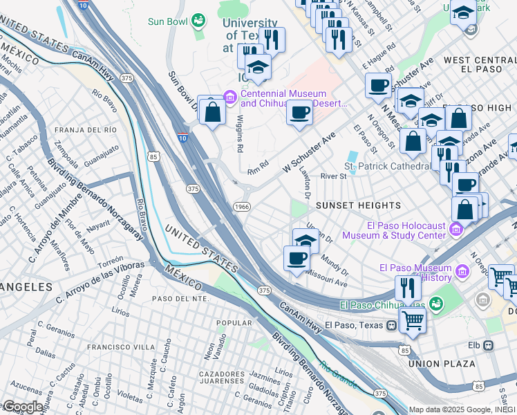 map of restaurants, bars, coffee shops, grocery stores, and more near 4 Heisig Avenue in El Paso