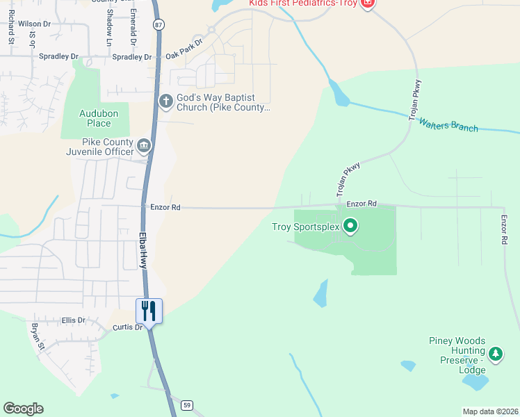 map of restaurants, bars, coffee shops, grocery stores, and more near 520 Enzor Road in Troy