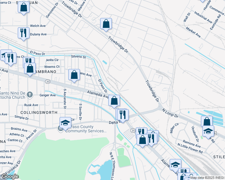 map of restaurants, bars, coffee shops, grocery stores, and more near 6859 El Paso Drive in El Paso