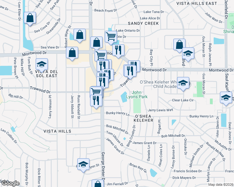 map of restaurants, bars, coffee shops, grocery stores, and more near 1844 Glen Campbell Drive in El Paso