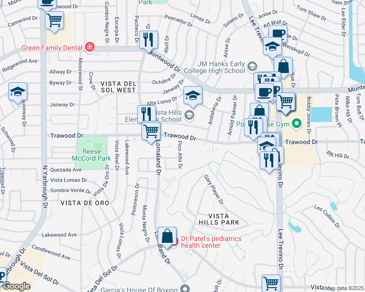 map of restaurants, bars, coffee shops, grocery stores, and more near in El Paso