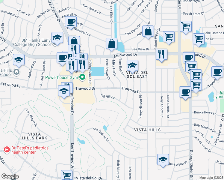 map of restaurants, bars, coffee shops, grocery stores, and more near 1800 Pete Brown Place in El Paso