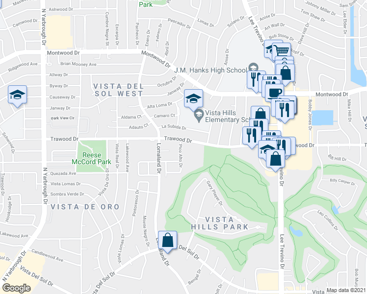 map of restaurants, bars, coffee shops, grocery stores, and more near in El Paso