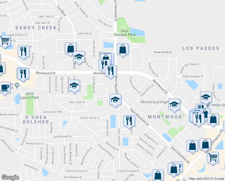 map of restaurants, bars, coffee shops, grocery stores, and more near 101 Saul Kleinfeld Drive in El Paso