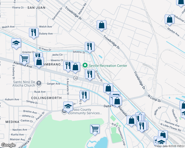map of restaurants, bars, coffee shops, grocery stores, and more near 6824 El Paso Drive in El Paso