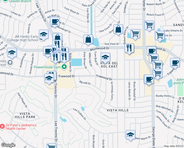 map of restaurants, bars, coffee shops, grocery stores, and more near 1800 Pete Brown Place in El Paso