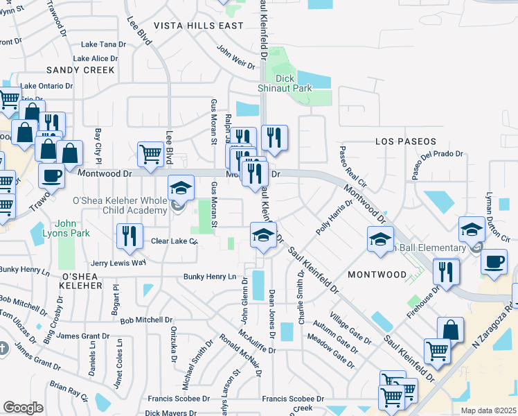 map of restaurants, bars, coffee shops, grocery stores, and more near 1871 Saul Kleinfeld Drive in El Paso