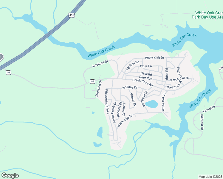 map of restaurants, bars, coffee shops, grocery stores, and more near 1000 Whispering Pines in Eufaula