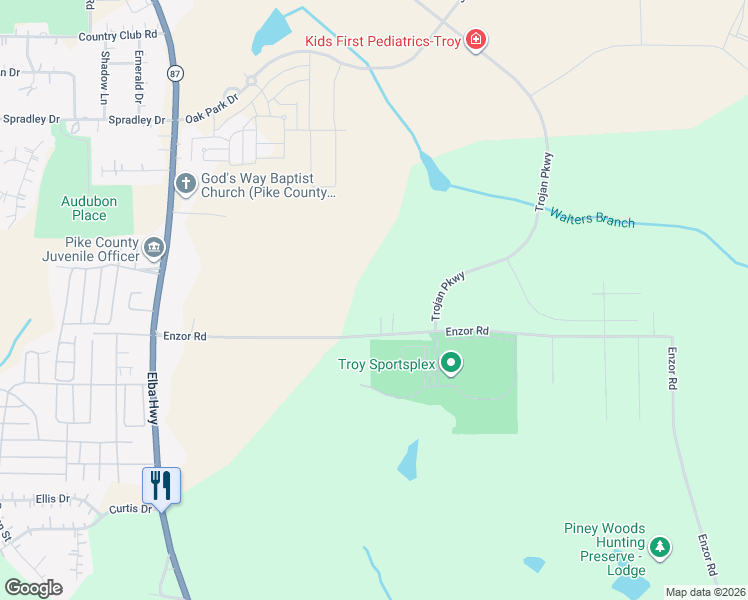 map of restaurants, bars, coffee shops, grocery stores, and more near 520-1072 Enzor Road in Troy