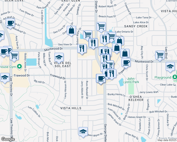 map of restaurants, bars, coffee shops, grocery stores, and more near 1808 Russ Randall Street in El Paso