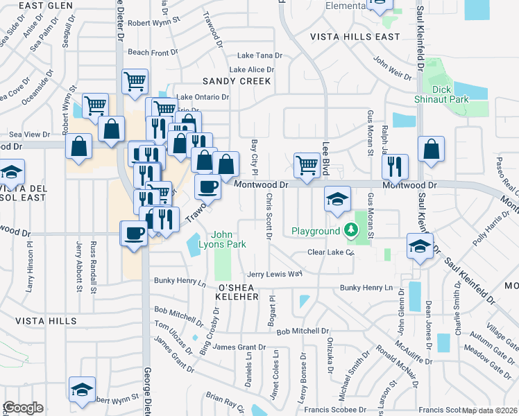 map of restaurants, bars, coffee shops, grocery stores, and more near 1871 Karl Wyler Drive in El Paso