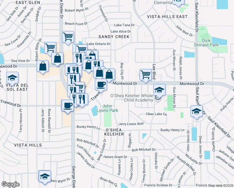 map of restaurants, bars, coffee shops, grocery stores, and more near 1853 Karl Wyler Drive in El Paso