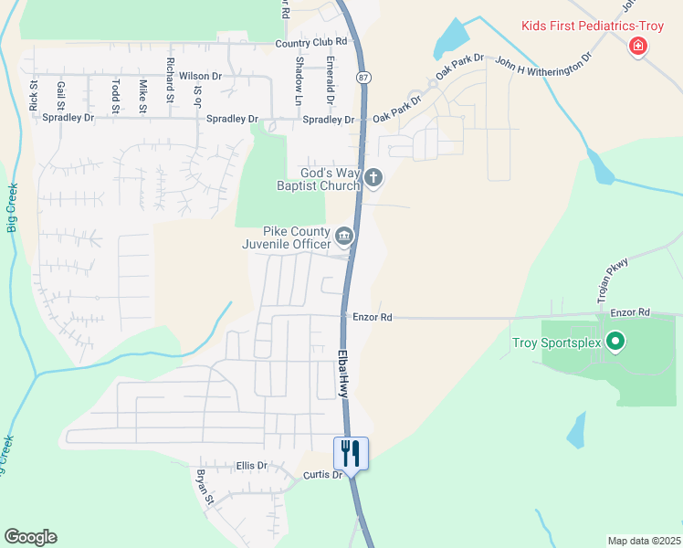 map of restaurants, bars, coffee shops, grocery stores, and more near 1344 Elba Highway in Troy