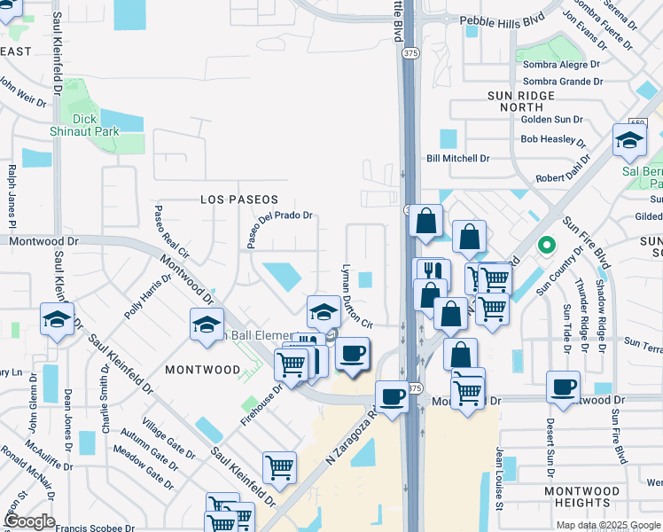 map of restaurants, bars, coffee shops, grocery stores, and more near 2050 Paseo Del Prado Drive in El Paso