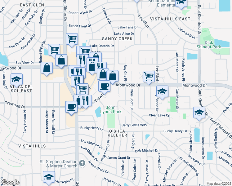 map of restaurants, bars, coffee shops, grocery stores, and more near 1916 Karen Sue Place in El Paso