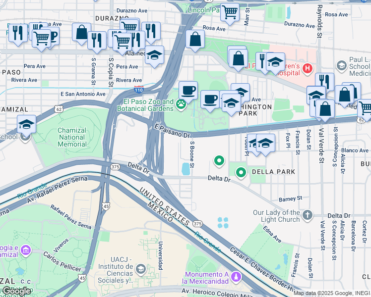 map of restaurants, bars, coffee shops, grocery stores, and more near 4000 East Paisano Drive in El Paso