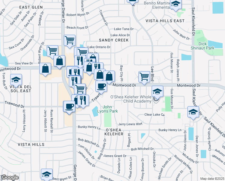 map of restaurants, bars, coffee shops, grocery stores, and more near 1916 Karen Sue Place in El Paso