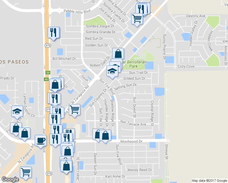 map of restaurants, bars, coffee shops, grocery stores, and more near 2071 Sun Sweet Way in El Paso