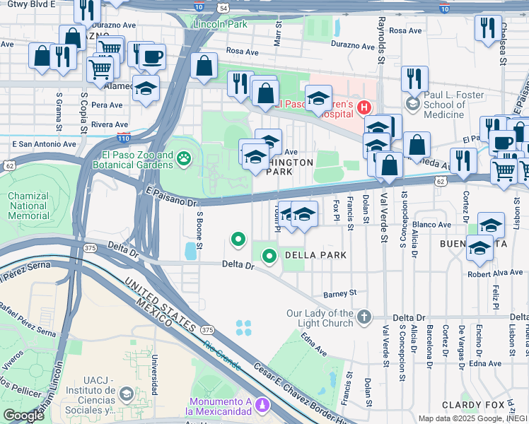 map of restaurants, bars, coffee shops, grocery stores, and more near 207 Hardesty Place in El Paso