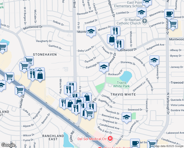 map of restaurants, bars, coffee shops, grocery stores, and more near 9909 Acer Avenue in El Paso