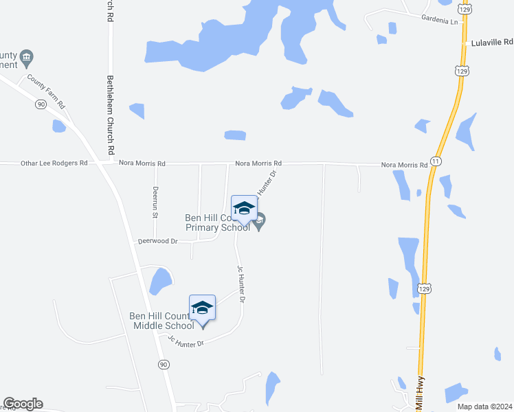 map of restaurants, bars, coffee shops, grocery stores, and more near Jc Hunter Drive in Fitzgerald