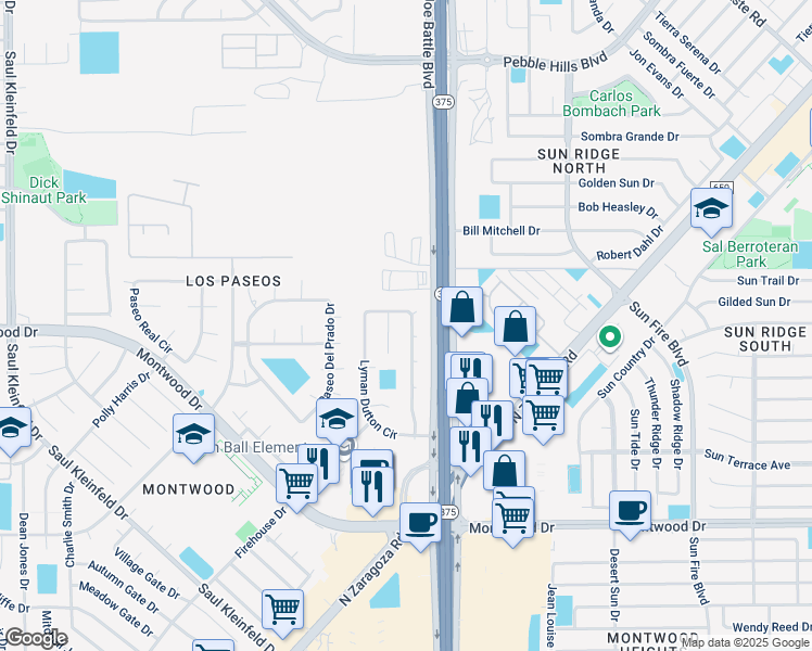 map of restaurants, bars, coffee shops, grocery stores, and more near 2013 Lyman Dutton Circle in El Paso