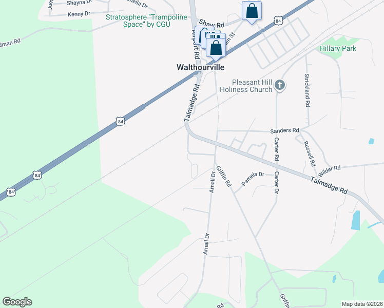 map of restaurants, bars, coffee shops, grocery stores, and more near 96 Vandiver Road in Walthourville