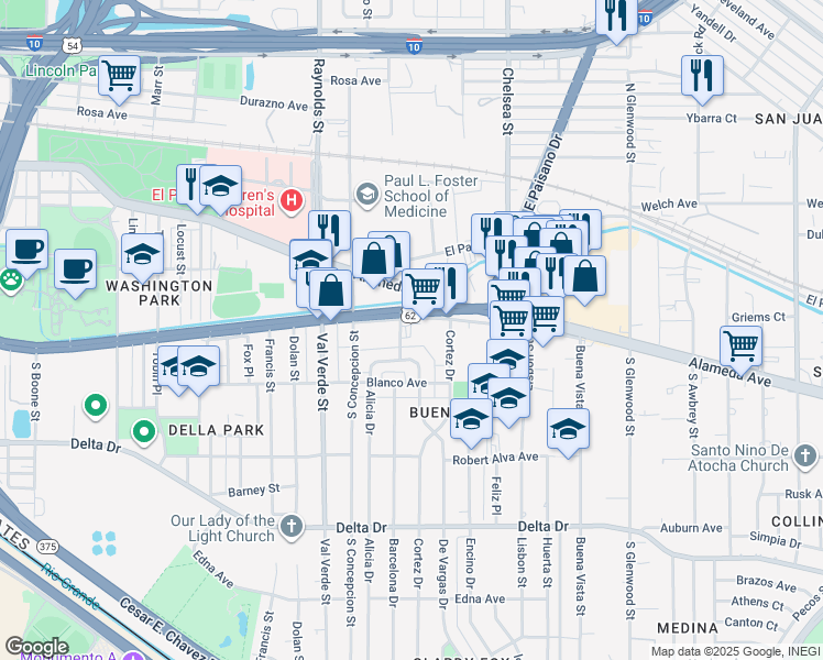 map of restaurants, bars, coffee shops, grocery stores, and more near in El Paso
