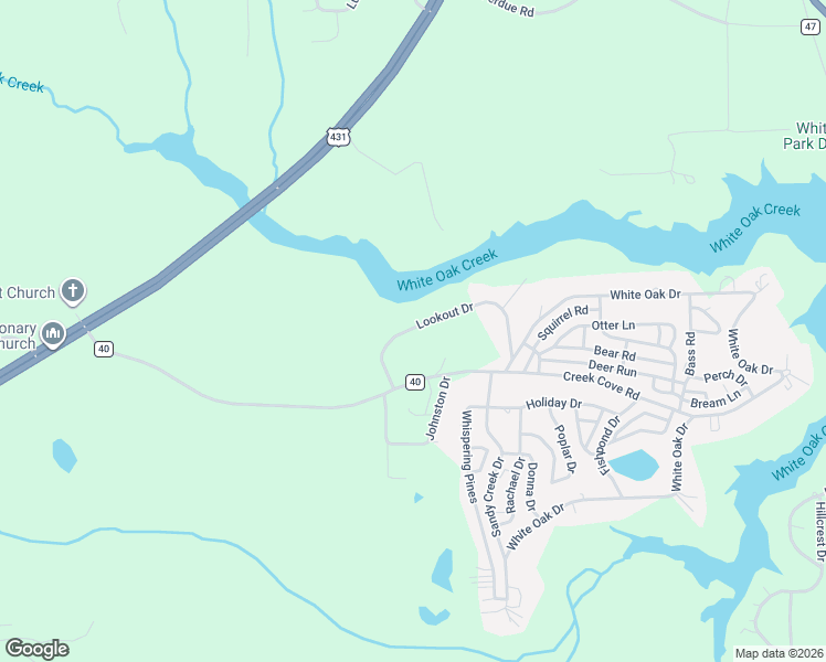 map of restaurants, bars, coffee shops, grocery stores, and more near 34 Lookout Drive in Eufaula