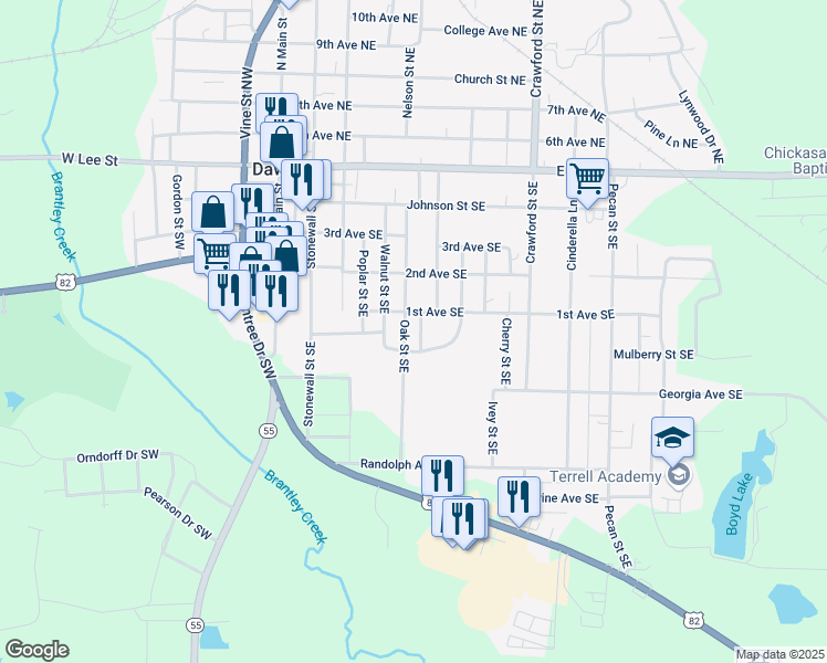 map of restaurants, bars, coffee shops, grocery stores, and more near 678 1st Avenue Southeast in Dawson