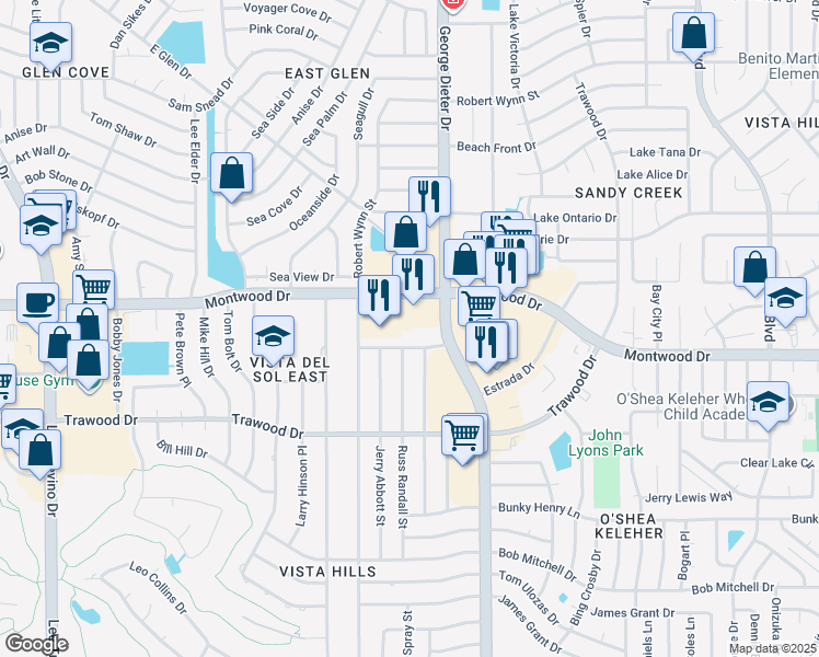 map of restaurants, bars, coffee shops, grocery stores, and more near 11250 Montwood Drive in El Paso