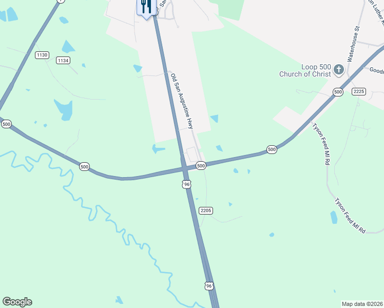 map of restaurants, bars, coffee shops, grocery stores, and more near 5438 Highway 500 Loop in Center