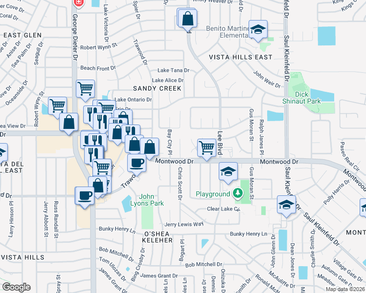 map of restaurants, bars, coffee shops, grocery stores, and more near 1916 Mary Alice Place in El Paso