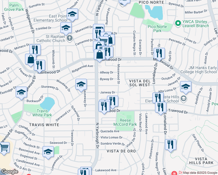 map of restaurants, bars, coffee shops, grocery stores, and more near 10620 Causeway Drive in El Paso