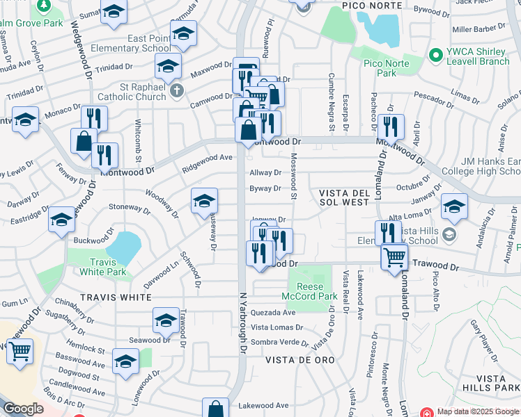 map of restaurants, bars, coffee shops, grocery stores, and more near 10612 Causeway Drive in El Paso