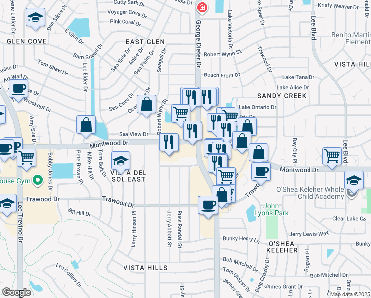 map of restaurants, bars, coffee shops, grocery stores, and more near 11250 Montwood Drive in El Paso