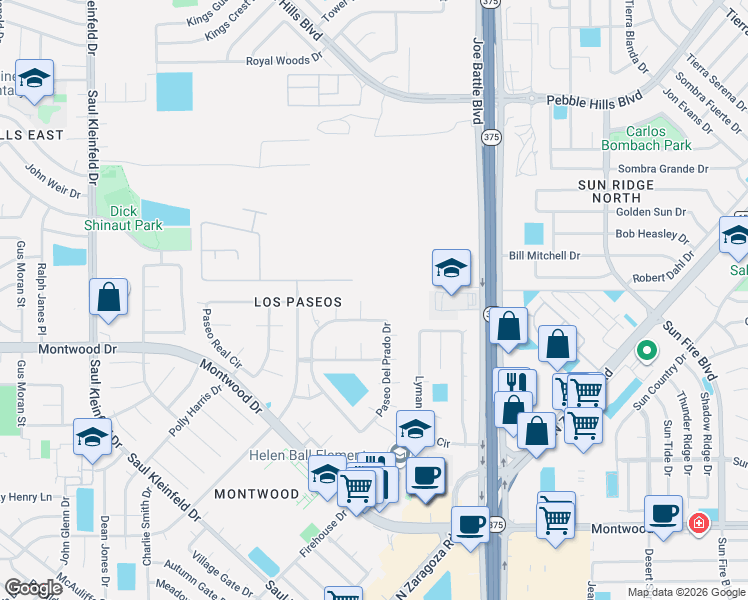 map of restaurants, bars, coffee shops, grocery stores, and more near 1956 Paseo Del Prado Drive in El Paso